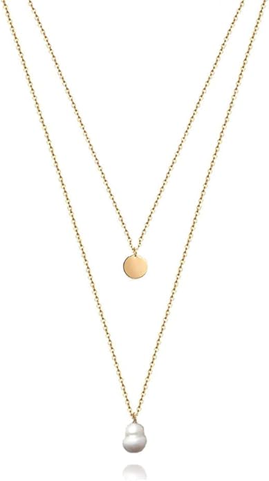 Long Layered Necklace Delicate Coin Pearl Pendant Necklace Gold Chain Jewelry for Women-Velvo Beauty