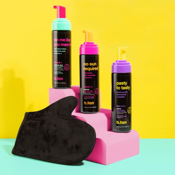 b.tan Dark Self Tanner Mousse | Tan Me Like You Mean It - Dark, 1 Hour Express Sunless Tanner Foam, Bronzing Glow, No Fake Tan Smell, Face & Body, Vegan, Cruelty & Paraben Free, 6.7 Fl Oz-Velvo Beauty