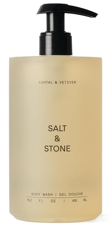 Salt & Stone Antioxidant-Rich Body Wash - Santal & Vetiver | Cleanse, Nourish & Soften Skin with Niacinamide & Hyaluronic Acid | Free From Parabens, Sulfates & Phthalates (15.2 fl oz)-Velvo Beauty