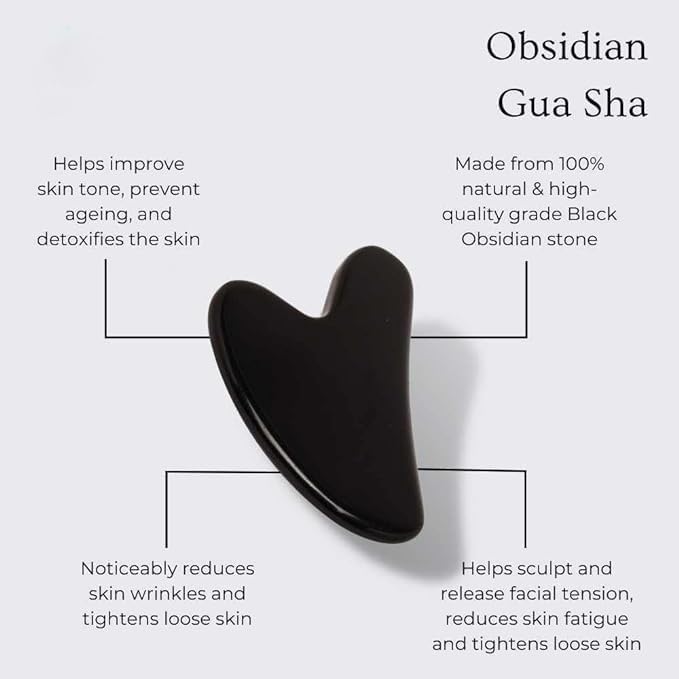 Yssarea Obsidian Roller and Gua Sha - Face Roller | 100% Natural Obsidian Stone Set | Dual Sided Face Massager | Reduces Signs of Aging, Black-Velvo Beauty