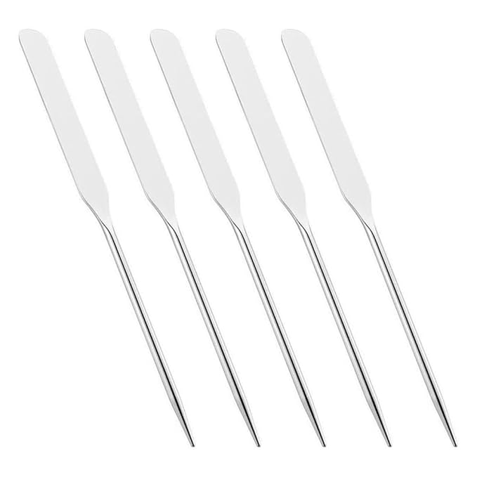 5 Pieces Stainless Steel Makeup Spatula Foundation Mixing Tool Eye Cream Spoon Foundation Spatula Cosmetic Skincare Spatula Nail Art Makeup Stirring Rod for Home Beauty Salon, Silver-Velvo Beauty