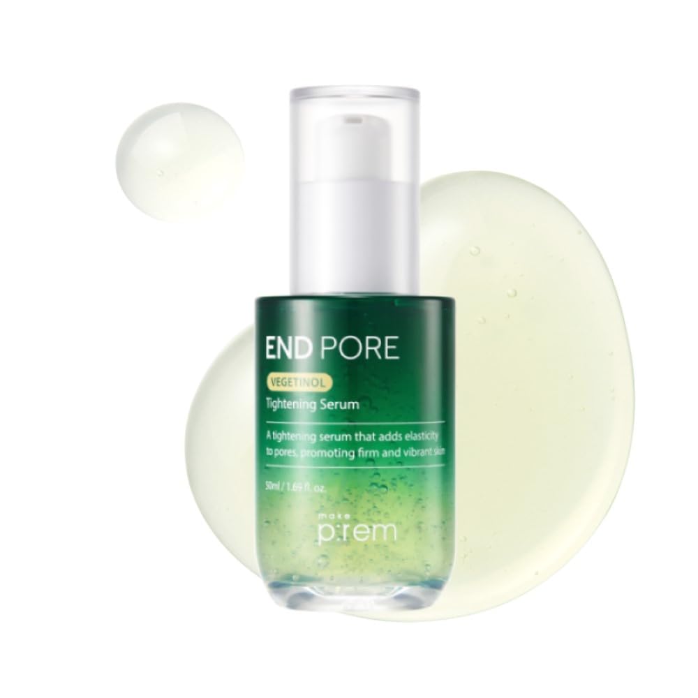 MAKE P:REM End Pore Vegetinol Tightening Serum, Pore Tightening Bakuchiol Serum with Vegan Collagen and Vitamin B Complex for Sensitive Skin, Korean Skin Care, 1.69 Fl. Oz, 50ml-Velvo Beauty
