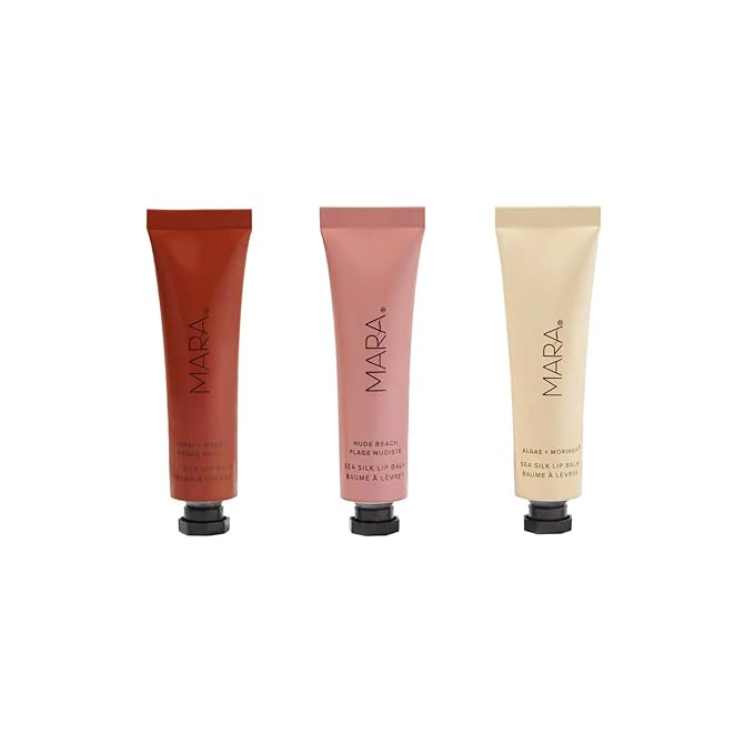 MARA - Sea Silk Lip Balm Trio | Non-Toxic, Plant-Based Skin Care, Hypoallergenic | Moisturize, Plump + Soothe Dry, Chapped Lips | Clear, Nude Beach, & Toasty Rouge (3 Piece Set)-Velvo Beauty