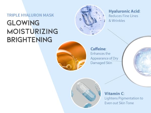 #OOTD Triple Hyaluron Hydrating Mask for Dry and Sensitive Skin, Anti Aging, Tightening and Moisturizing, Korean Vegan Beauty, Hyaluronic Acid, Caffeine, Vitamin C 10EA-Velvo Beauty