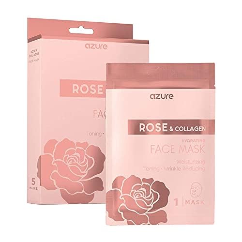 AZURE Rose & Collagen Hydrating Facial Sheet Mask - Toning, Lifting & Deeply Moisturizing - Reduces Fine Lines & Wrinkles, Reduces Signs of Aging & Dry Patches - Skin Care Made in Korea - 10 Pack-Velvo Beauty