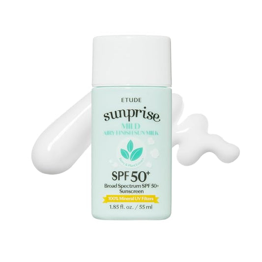 ETUDE Sunprise Sunscreen Mild Sun Milk SPF 50+ / PA++++ (55ml) | Sebum-free, Non-Sticky, Long Lasting Protection, 100% Mineral Korean Sunscreen for sensitive skin-Velvo Beauty