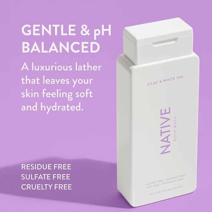 Native Body Wash Contains Naturally Derived Ingredients | For Women & Men, Sulfate, Paraben, & Dye Free Leaving Skin Soft and Hydrating | Lilac & White Tea 18 oz - 2 Pk-Velvo Beauty