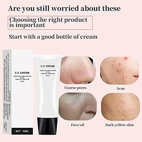 Skin Tone Adjusting CC Cream SPF 50, CC Cream Self Adjusting for Mature Skin, All-In-One Face Sunscreen and Foundation, Pre-makeup Primer Moisturizing Skin Concealer Brightening Skin Tone 30ml - 2 Pcs-Velvo Beauty