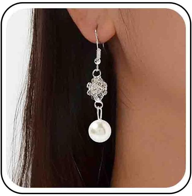 Vintage Rhinestone Pearl Drop Earrings Crystal Flower Dangle Earrings Silver Pearl Earring Cz Flower Hook Earrings Jewelry for Women-Velvo Beauty