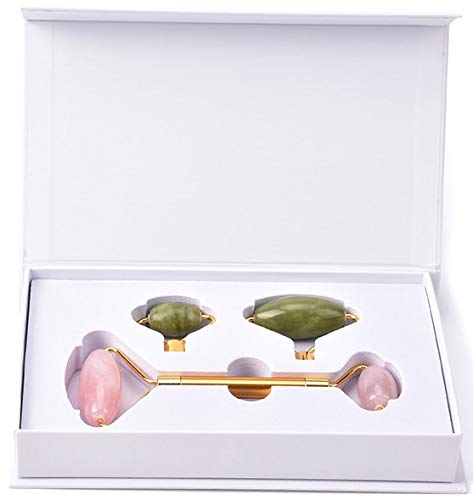 Jade Rose Quartz Roller Kit with 3 Changeable Heads | Face Facial Roller-Velvo Beauty