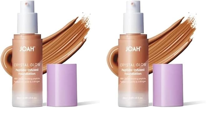 JOAH Crystal Glow Peptide-Infused Foundation, 2-in-1 Multitasking Korean Makeup with Blurring Face Primer, Luminizer, Hydration & Skin Defense for a Flawless Finish, 1.01 Oz, Tan Neutral (Pack of 2)-Velvo Beauty