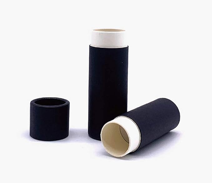 10 Pcs 1 Oz Paperboard Lip Balm Tubes Cardboard Krafts Paper Lipstick Tube Empty Lip Gloss Container Refillable Paper Round Solid Perfume Tube Chapstick Tube DIY Cosmetic Deodorant (Black)-Velvo Beauty