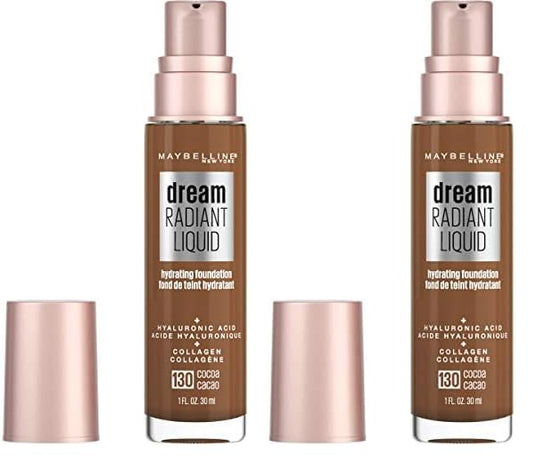 Maybelline Dream Radiant Liquid Medium Coverage Hydrating Makeup, Lightweight Liquid Foundation, Cocoa, 1 Count (Pack of 2)-Velvo Beauty