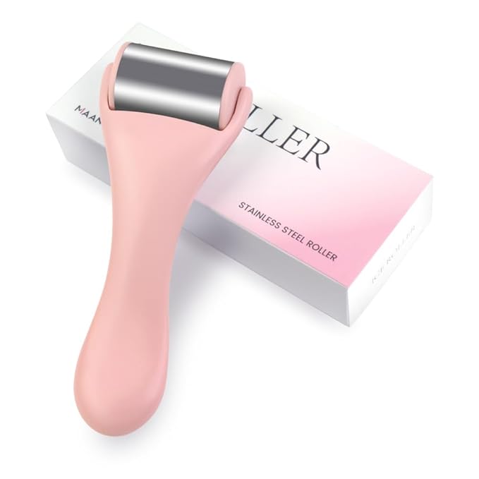 MAANGE Ice Roller for Face 1 Piece Stainless Steel Facial Roller Ice Face Roller for Puffiness,Migraine,Pain Relief and Skin Care (Pink)-Velvo Beauty