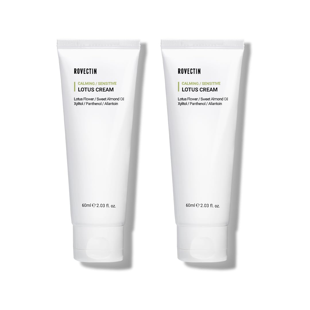 ROVECTIN Calming Lotus Water Cream - Lightweight Face Moisturizer for Oily, Combination Skin | 75% Lotus Water Extract For Skin Purifying, Anti-Aging | Vegan Korean Skincare (2.03 fl.oz) [2 Pack]-Velvo Beauty
