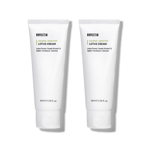ROVECTIN Calming Lotus Water Cream - Lightweight Face Moisturizer for Oily, Combination Skin | 75% Lotus Water Extract For Skin Purifying, Anti-Aging | Vegan Korean Skincare (2.03 fl.oz) [2 Pack]-Velvo Beauty