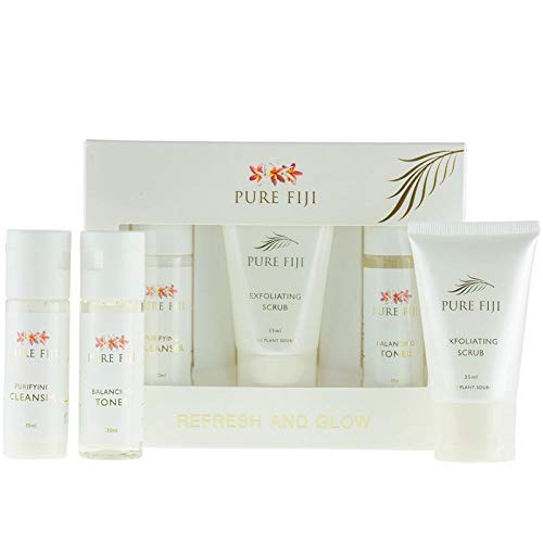 Pure Fiji Refresh and Glow - Facial Travel Kit - Sulphate-Free Purifying Cleanser (30 ml), Balancing Alcohol-Free Toner (30 ml), Fruit Enzyme Exfoliating Scrub (30 ml)-Velvo Beauty