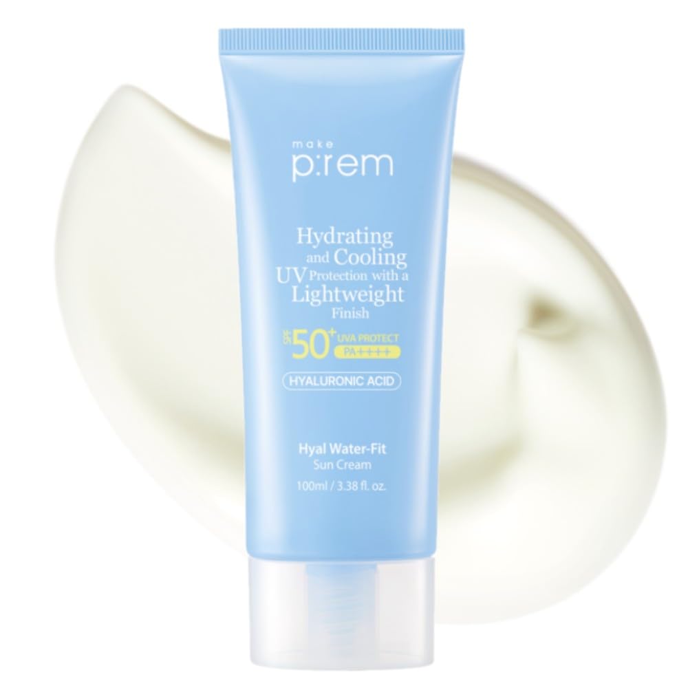 MAKE P:REM Hyal Water-Fit Sun Cream, Law-Irritation Hydrating Face & Body Sunscreen, SPF 50+ PA++++, Korean Sunscreen, 3.38 fl.oz., 100ml-Velvo Beauty
