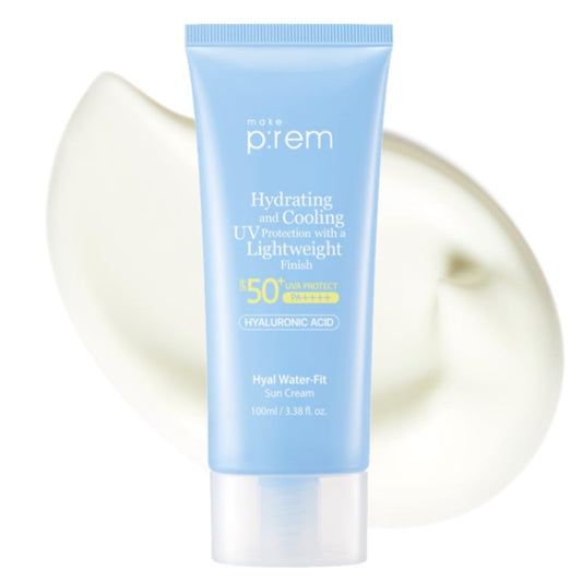 MAKE P:REM Hyal Water-Fit Sun Cream, Law-Irritation Hydrating Face & Body Sunscreen, SPF 50+ PA++++, Korean Sunscreen, 3.38 fl.oz., 100ml-Velvo Beauty