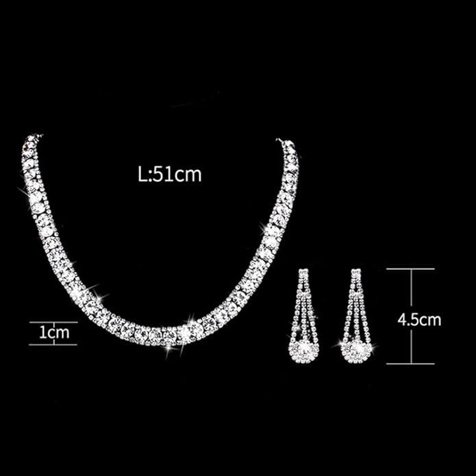 Yean Bride Silver Necklace Earrings Set Rhinestone Bridal Wedding Jewelry Sets Crystal Choker Necklace for Women (Set 3)-Velvo Beauty