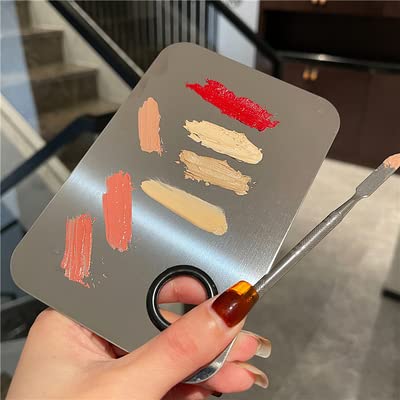 2 Pack Makeup Palette,Stainless Steel Cosmetic Mixing Palette with Spatula Tool for Foundation Nail Art Eyeshadow, Silver-Velvo Beauty