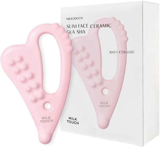 MILKTOUCH Face Lifting Ceramic Pink Gua Sha - Double Chin Lift, Muscle Relief Massage Tool for Face and Body, Korean Self Care Gua Sha-Velvo Beauty
