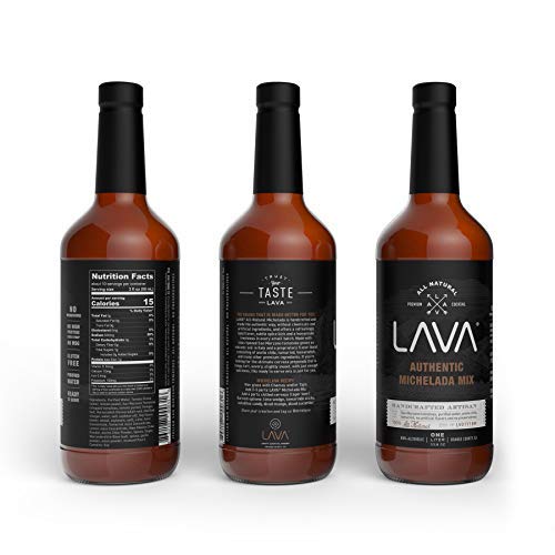 (3 Pack) LAVA All Natural Authentic Michelada Mix Craft Cocktail Mixer, Made with Real Tomatoes, Ancho Chile Peppers, Tamarind, No Junk Ingredients, Vegan, 1-Liter (33.8oz) Glass Bottle, Ready to Use-Velvo Beauty