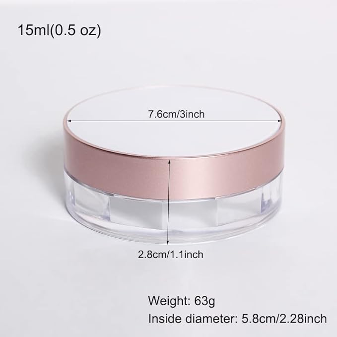 AKOAK Capacity 15ml(0.5 oz) No Leaks Empty Reusable Plastic Loose Powder Compact Container DIY Makeup Powder Case with Sponge Powder Puff, Elasticated Net Sifter and Threaded Screw Lid (White)-Velvo Beauty