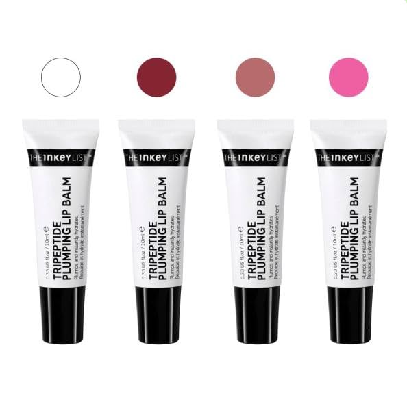 The INKEY List Complete Lip Set - Tripeptide Plumping Lip Balm in Pink Tint, Berry Tint, Mocha Tint and Clear-Velvo Beauty
