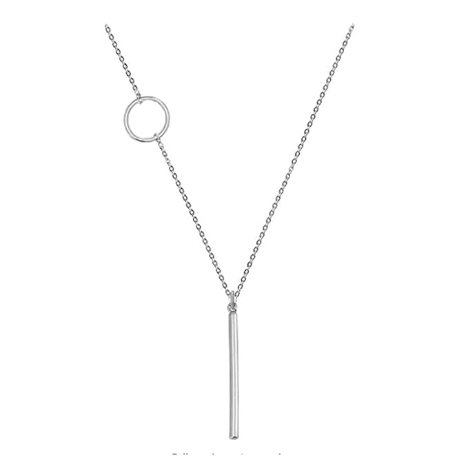 Vertical Bar Circle Necklace Silver Circle Pendant Necklace Boho Long Necklaces Chain Minimalist Geometric Ring Necklace Jewelry for Women and Girls-Velvo Beauty
