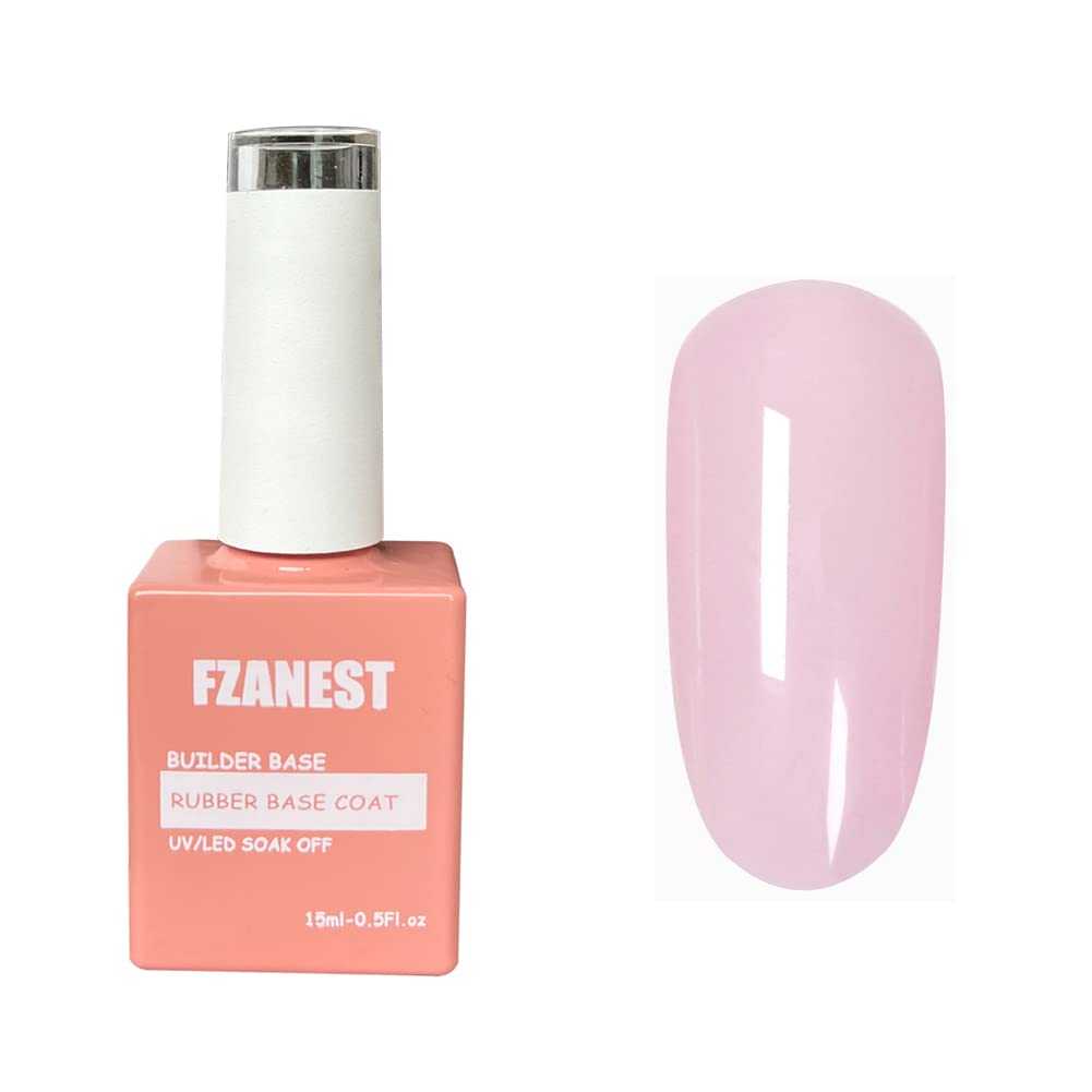 FZANEST Milky Pink Gel Nail Polish, Builder Rubber Base Gel for Nails Strengthener Extension Building Aprex Natural Nails Brush On Builder In a Bottle UV LED-Velvo Beauty