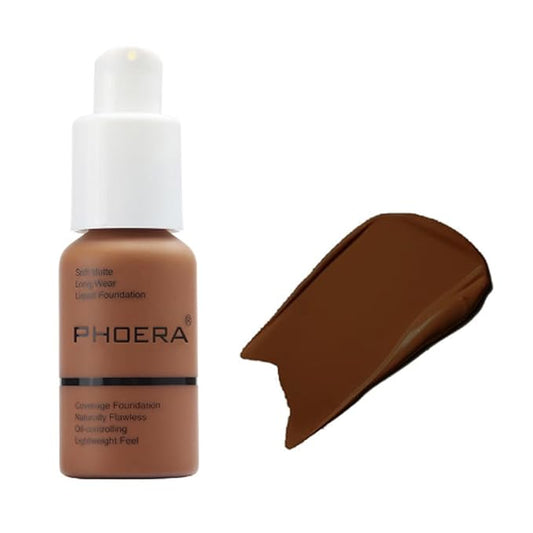 2Pcs Liquid Foundation Full Coverage 24HR Matte Oil Control Concealer 30ml (Nude & Buff Beige) with Kabuki Foundation Brush Flat Top (1pcs-110)-Velvo Beauty