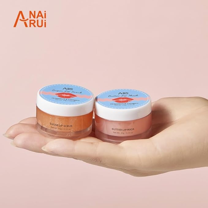 ANAIRUI Lip Mask Set, Lip Exfoliator Scrub & Moisturizer,Grapefruit Lip Care Kits With Lip Sleeping Mask & Sugar Lip Scrub, Lip Overnight Plumper Set for Dry, Chapped Lips-Velvo Beauty