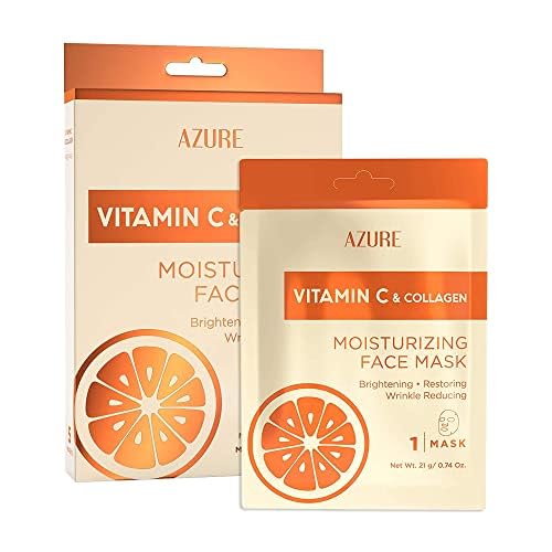 AZURE Vitamin C & Collagen Moisturizing Facial Sheet Mask- Anti Aging, Deeply Moisturizing & Firming - Improves Elasticity - Skin Care Made in Korea - 10 Pack-Velvo Beauty