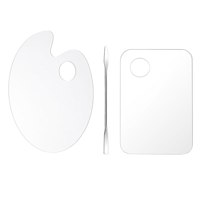 2 Pcs Acrylic Cosmetic Makeup Palette + 1 Pc Makeup Spatula, Makeup Mixing Tray Apply for Foundation Nail Art Beauty Salon Color Cream Liquid Mixing Art Palette-Velvo Beauty