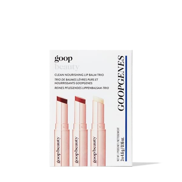 goop Beauty Lip Balm Trio | Moisturizing & Hydrating Lip Balm for Chapped & Dry Lips | Clear, Translucent Garnet, & Sheer Rose | Lip Tint with Nourishing Formula | Petroleum Free | 0.16 oz Each-Velvo Beauty