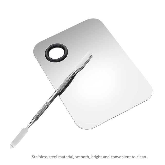 Makeup Palette, Stainless Steel Cosmetic Makeup Palette Professional Cosmetic Mixing Makeup Palette with Spatula Tool 6x4-Velvo Beauty
