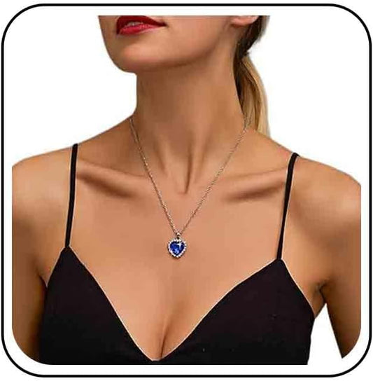 Vintage Crystal Sapphire Necklace Rhinestone Heart Sapphire Pendant Necklace Blue Sapphire Choker Necklace Silver Cz Heart Necklace Jewelry for Women-Velvo Beauty
