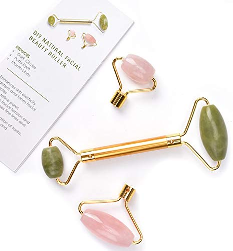 Jade Rose Quartz Roller Kit with 3 Changeable Heads | Face Facial Roller-Velvo Beauty
