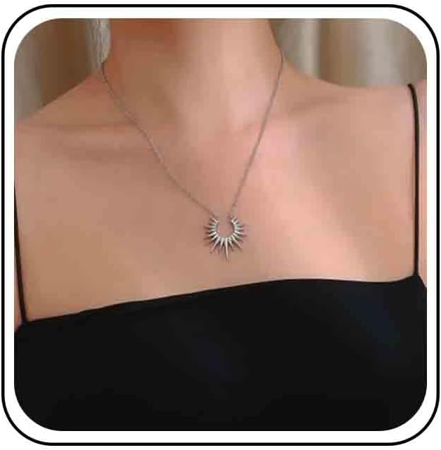 Vintage Sunburst Pendent Necklace Hollow Sunburst Necklace Moonstone Gold Sun Choker Necklace Open Sunburst Necklace Jewelry for Women (Gold)-Velvo Beauty