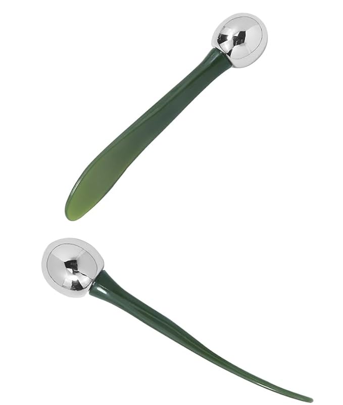 2 in 1 Roller Eyes Cream Applicator Wand and T-Shape Massager Tool for Facial Massage, Reduce Puffiness (Green-1)-Velvo Beauty