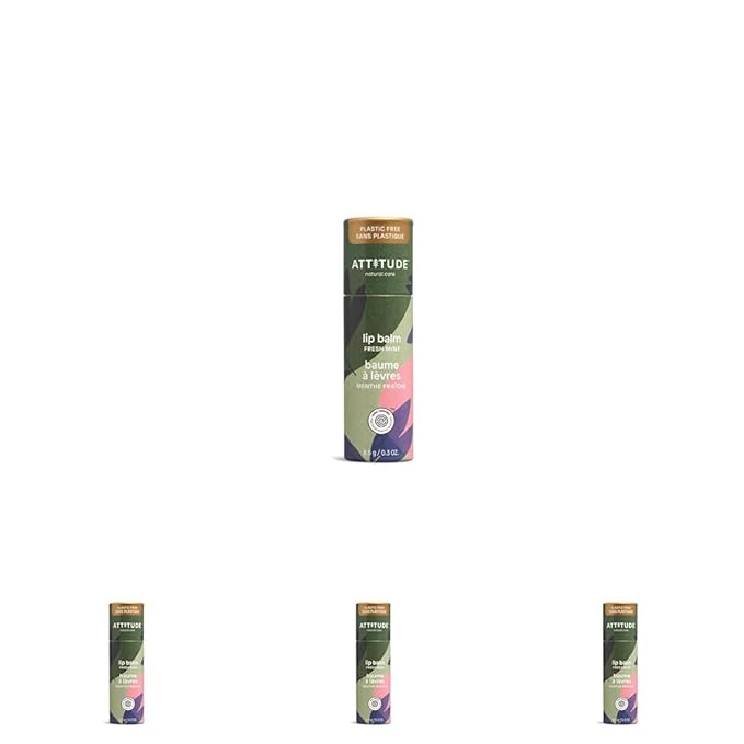 ATTITUDE Plastic-free Lip Balm, EWG Verified Plant- and Mineral-Based Ingredients, Vegan and Cruelty-free Personal Care Products, Mint, 0.3 Oz (Pack of 4)-Velvo Beauty