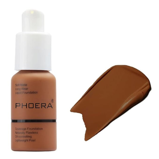 2Pcs Liquid Foundation Full Coverage 24HR Matte Oil Control Concealer 30ml (Nude & Buff Beige) with Kabuki Foundation Brush Flat Top (1pcs-109)-Velvo Beauty