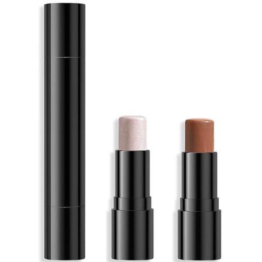 evpct 2In1 Face Cream Contour Stick Makeup Highlighter Highlight Brown Creme Cheek Contour Sticks contorno en crema Bronzer Bronzing Foundation Stick Kit Illuminator Long Lasting,02 Pearl White Coffee-Velvo Beauty