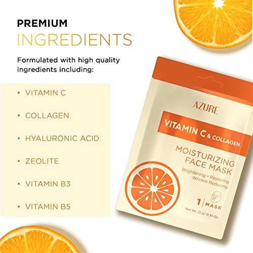 AZURE Vitamin C & Collagen Moisturizing Facial Sheet Mask- Anti Aging, Deeply Moisturizing & Firming - Improves Elasticity - Skin Care Made in Korea - 10 Pack-Velvo Beauty