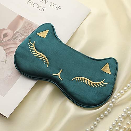 PERFECTSIGHT Sleep Eye Masks Silk Sleep Eye Cover Lightweight Adjustable Eyeshade Mask Satin Night Eyeshade Cover for Women Men Sleep Travel Nap (Cat-Green)-Velvo Beauty