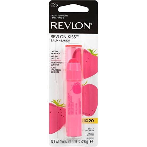Revlon Lip Balm, Kiss Tinted Lip Balm, Face Makeup with Lasting Hydration, SPF 20, Infused with Natural Fruit Oils, 025 Fresh Strawberry, 0.09 Oz (Pack of 2)-Velvo Beauty