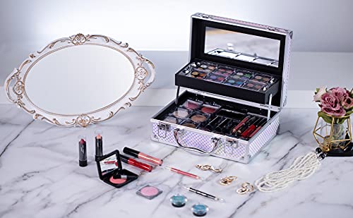 Hot Sugar Makeup Kit for Women Full Kit Teen Girls Starter Cosmetic Gift Set with Cute Mermaid Train Case Includes Pigmented Eyeshadow Palette Blush Lipstick Lip Pencil-Velvo Beauty