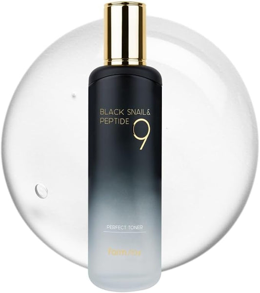 Farmstay Black Snail & Peptide 9 Perfect Toner, Snail Mucin Toner for Elastic & Glow Skin, Moisturizing & Anti-Aging, Smooths & Refine Skin Texutre, Korean Skin Care, for Women & Men, 4.05 Fl. Oz-Velvo Beauty