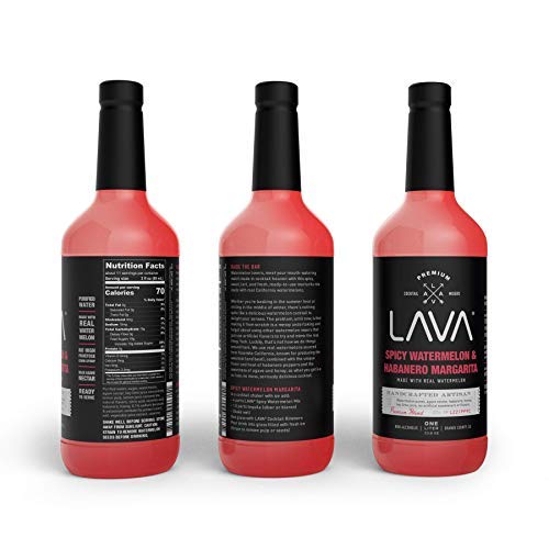 (3 Pack) LAVA Premium Spicy Watermelon Habanero Margarita Mix, Cold-Pressed Organic Watermelon, Agave, Habanero, No Artificial Sweeteners, Lots of Flavor, Ready to Use, 1-Liter (33.8oz) Glass-Velvo Beauty